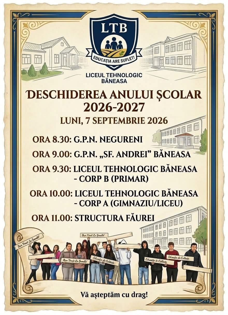 Deschiderea noului an școlar 2026-2027 la Liceul Tehnologic Băneasa!